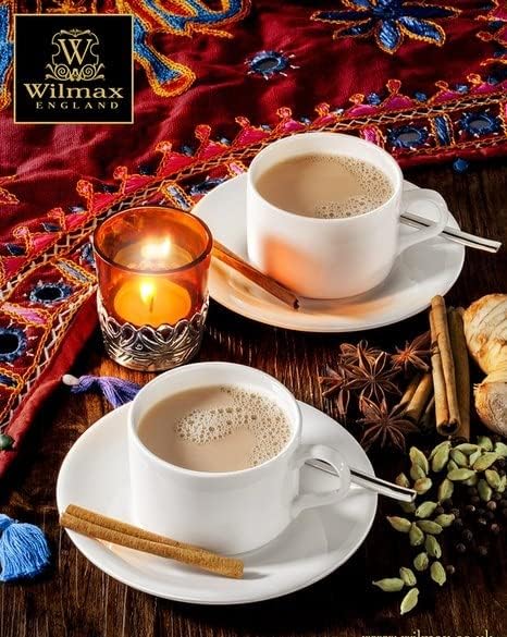 Wilmax Porseleinen Theekopjes & Schotels Set 160 ml Wit WL-993006/2C