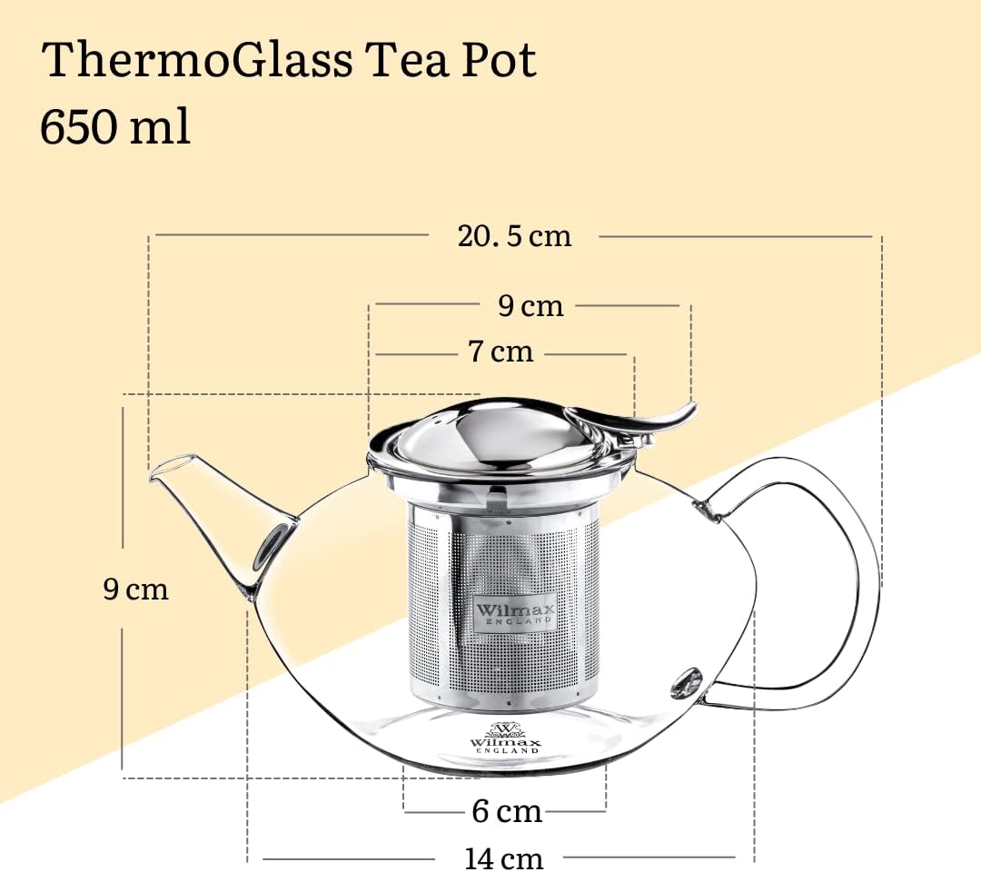 Wilmax Theepot Borosilicaatglas 650ml RVS filter