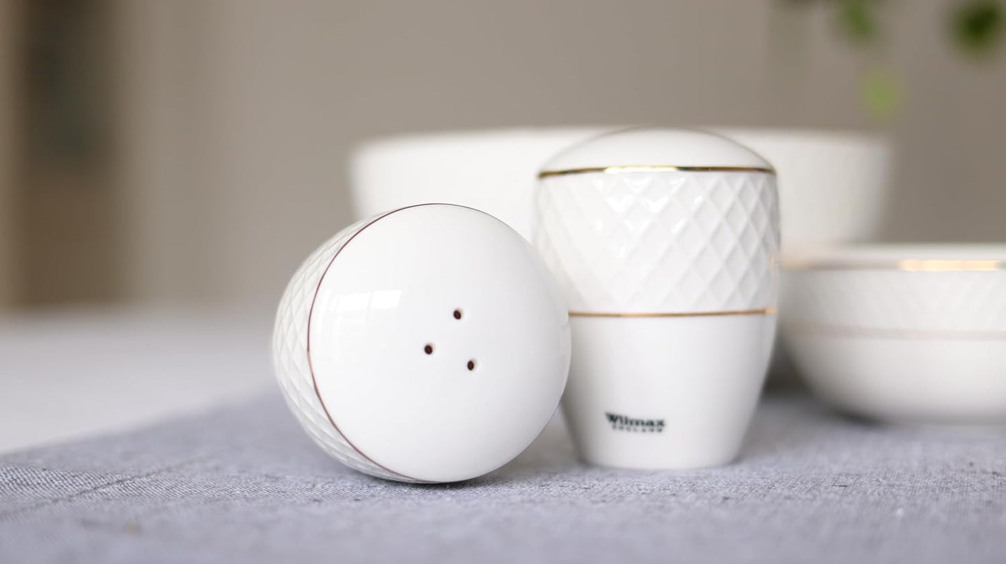 Wilmax Salz- & Pfefferstreuer Set mit Goldlinien – Weiß & Gold – WL-880102555/SP