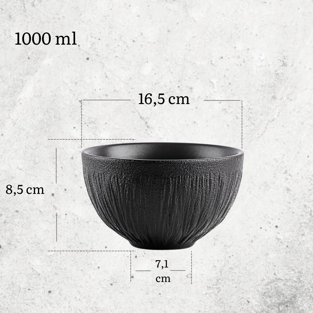 Wilmax Schalen Set 2er Schwarz 1000 ml Porzellan Salatschüssel WL-664117/A2