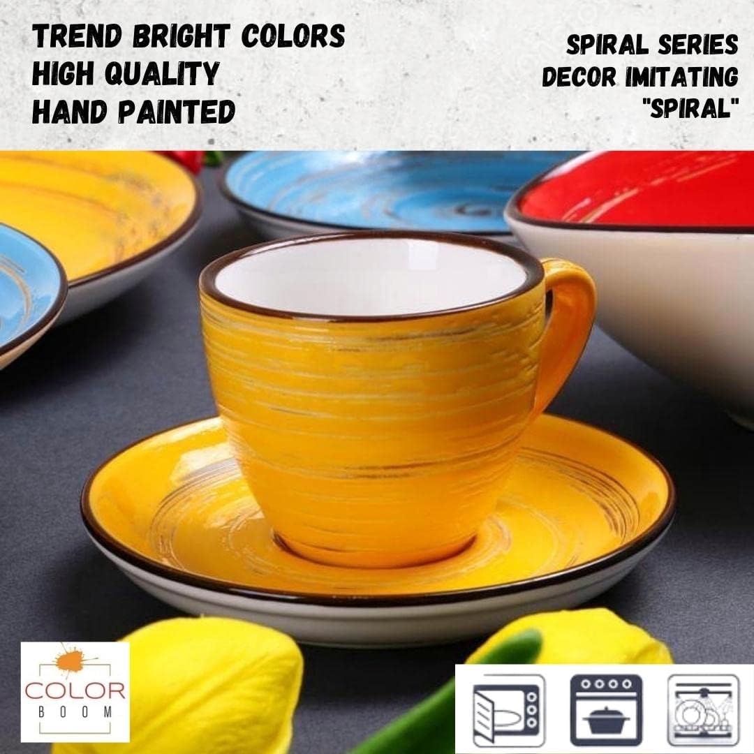 Wilmax Koffie Kopjes & Schotels Set, 6-delige Set, 110 ml Porselein WL-669434/AB6