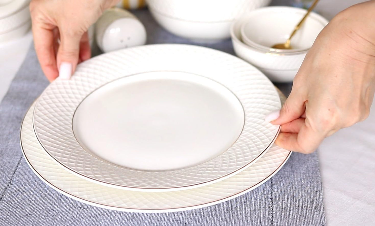 Wilmax Dinner Teller mit Goldlinien, 25,5 cm, 6er Set, WL-880102104/A6