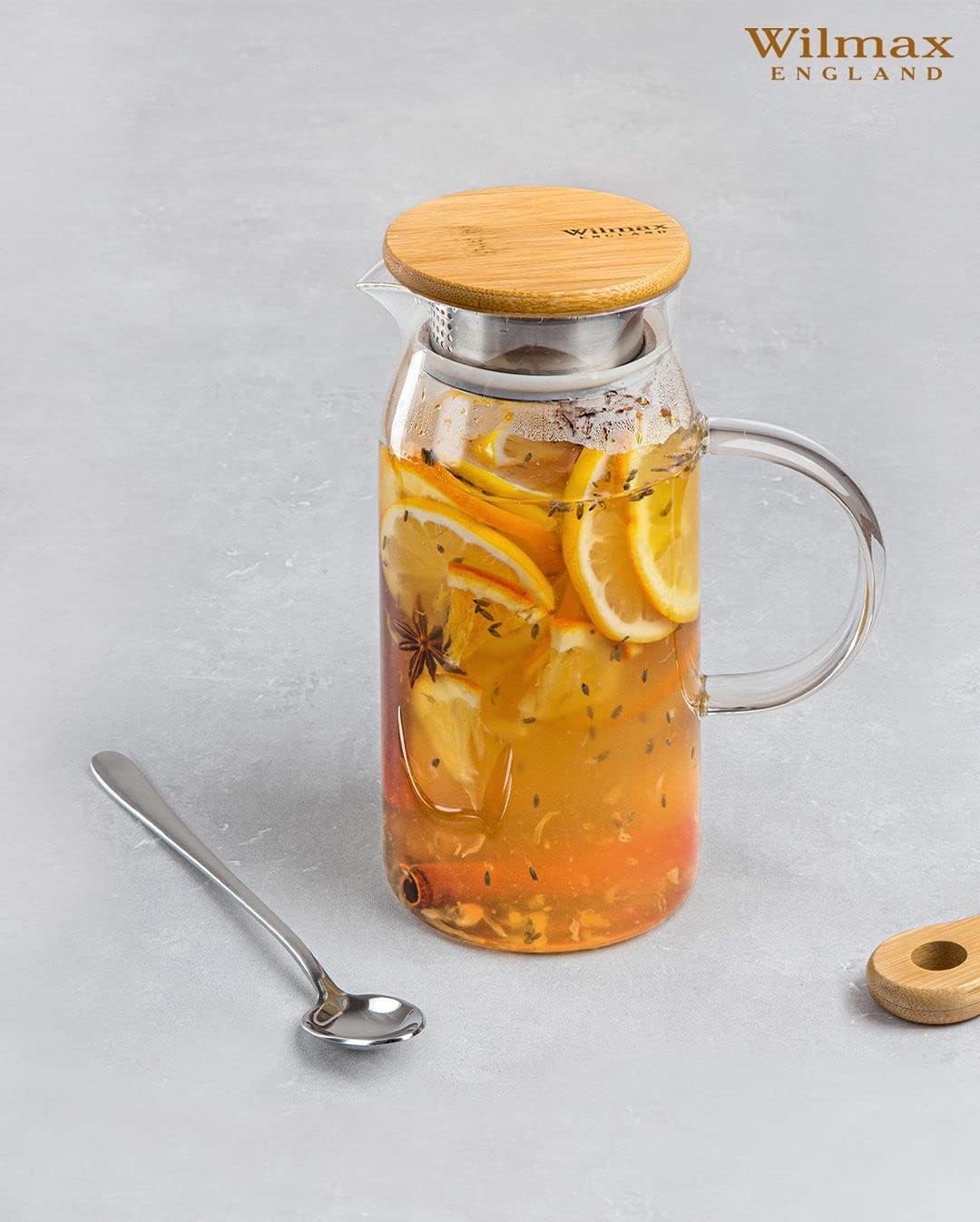 Wilmax Karaf 1000 ml Thermoglas met Bamboe Deksel Transparant