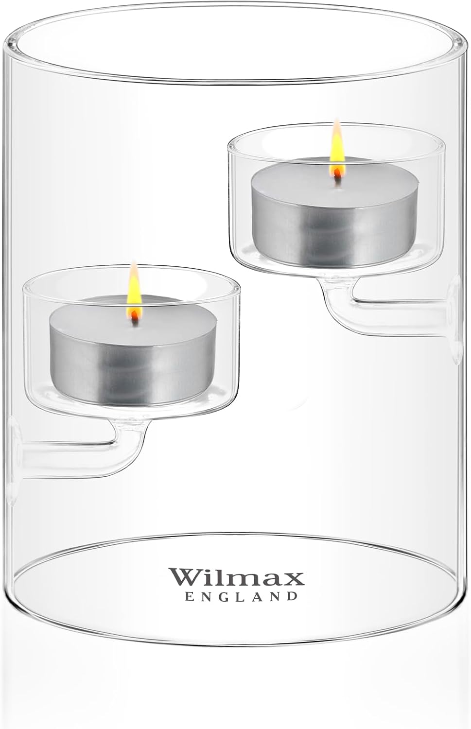 Wilmax Kerzenhalter für 2 Teelichter 12 cm Thermo-Glas WL-888905/A