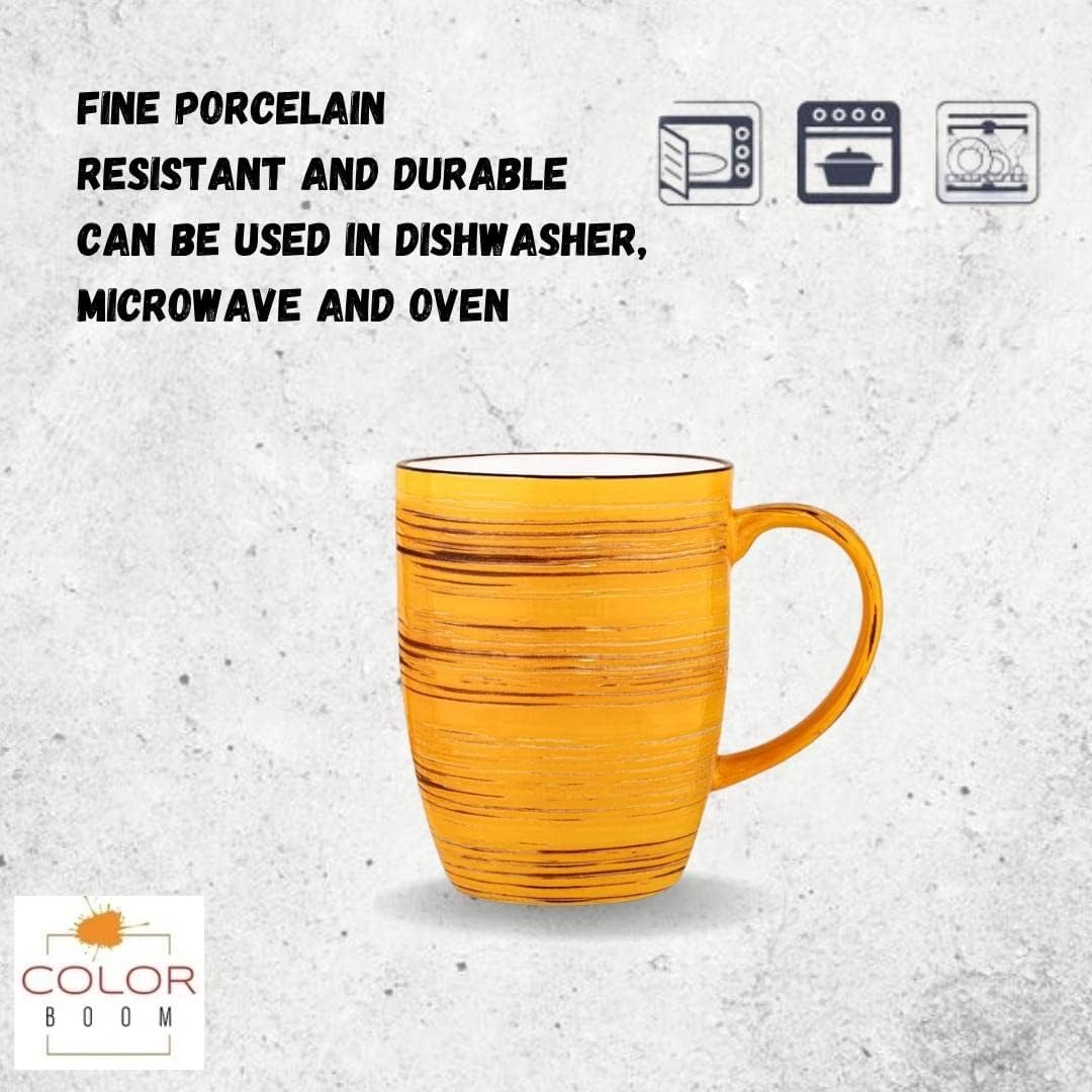 Wilmax Porseleinen Kopjes 460 ml Geel met Handvat, 6-delige Set, Spiral, WL-669437/A