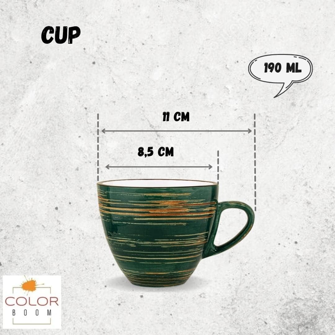 Wilmax Cup and Saucer 190ml Green Porcelain 6-piece WL-669535/AB6