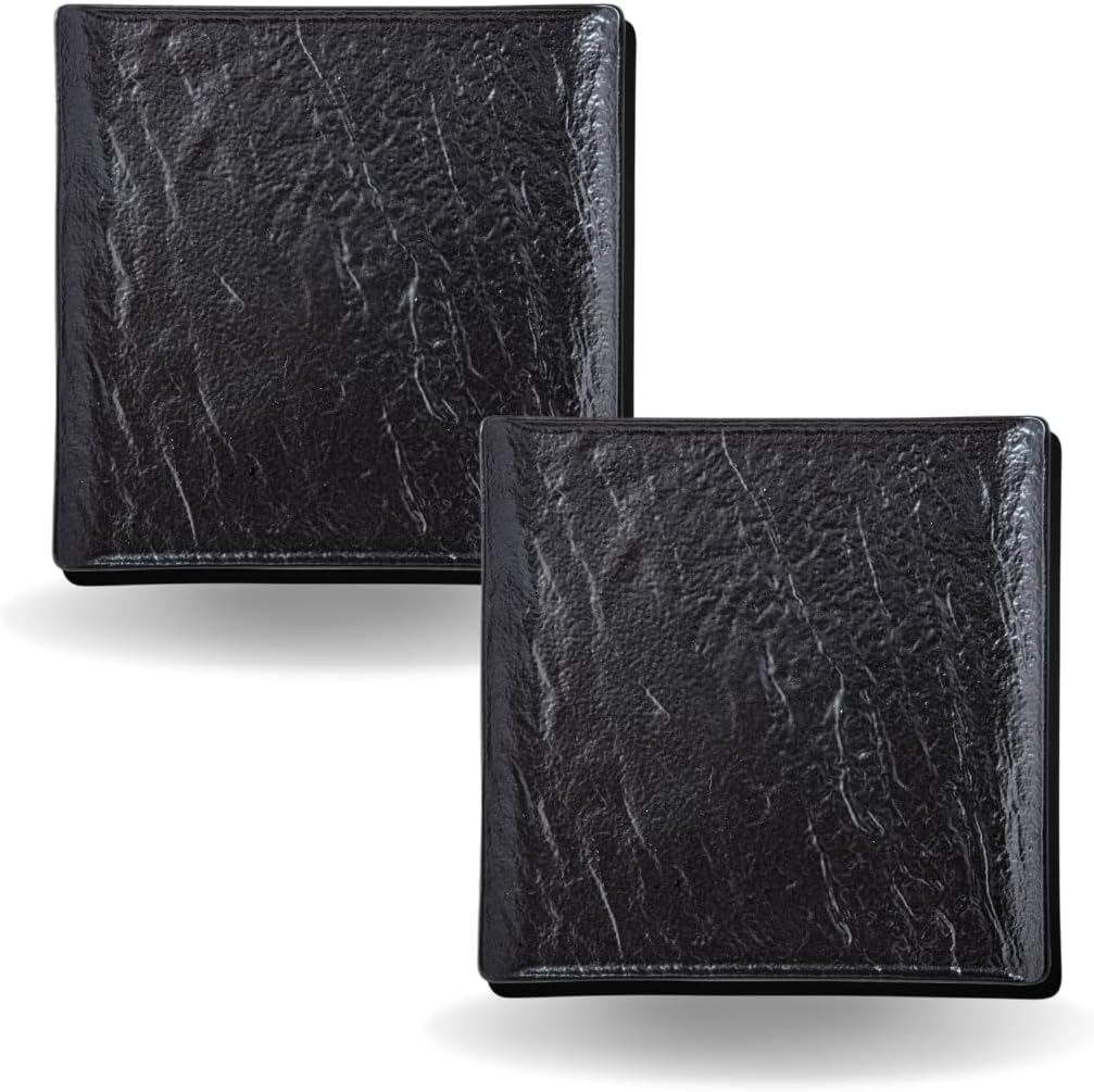 Wilmax Vierkante schaal SlateStone Zwart 27x27 cm Set van 2