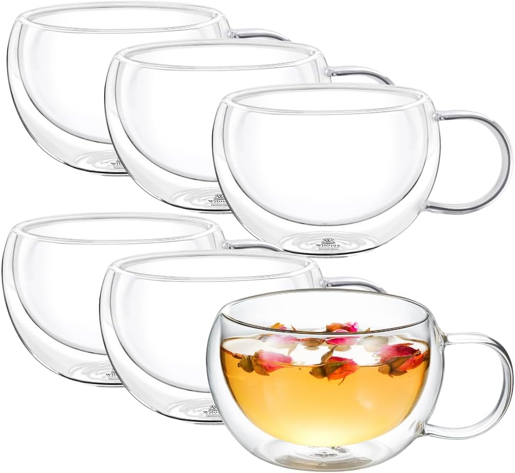Wilmax Dubbelwandig Thermoglas met Oor 400 ml - Set van 6
