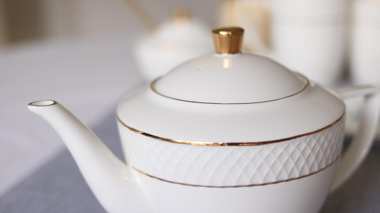 Wilmax Teekanne mit Goldlinien 900 ml – Elegante Porzellankanne – WL-880102452/A