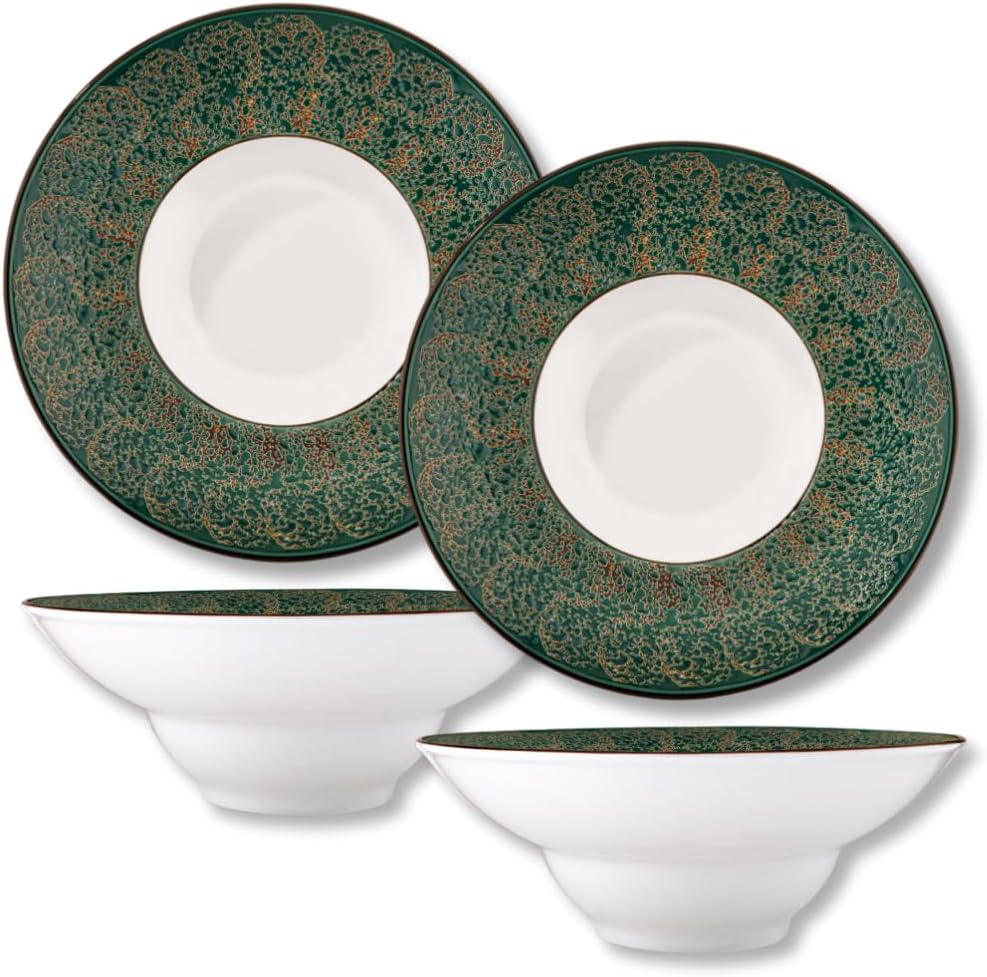 Wilmax Diep Bord 22,5 cm 1100 ml Groen Porselein Set 2