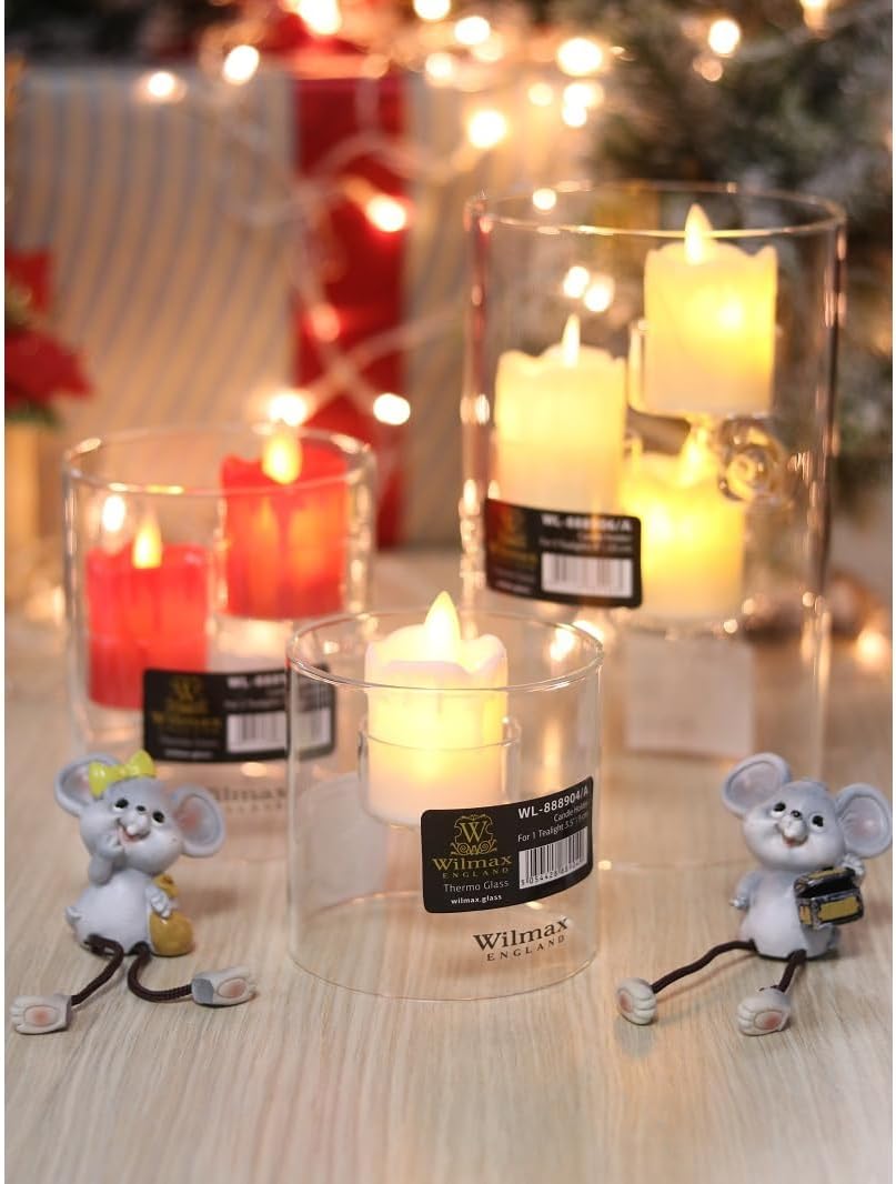 Wilmax Teelichthalter aus Glas für 3 Teelichter, 20 cm – WL-888906/A