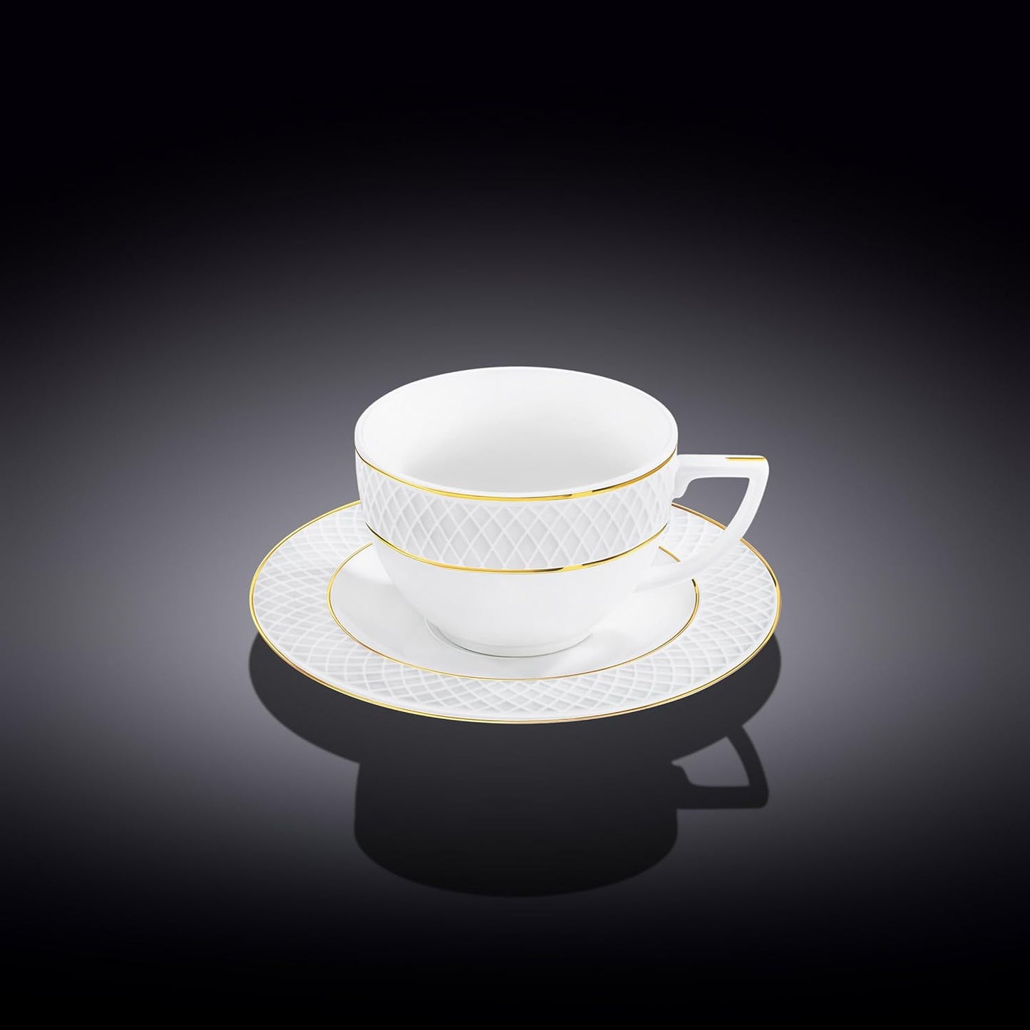 Wilmax Teetassen & Untertassen Set mit Goldrand, 240 ml, 6er – WL-880102404/AB6