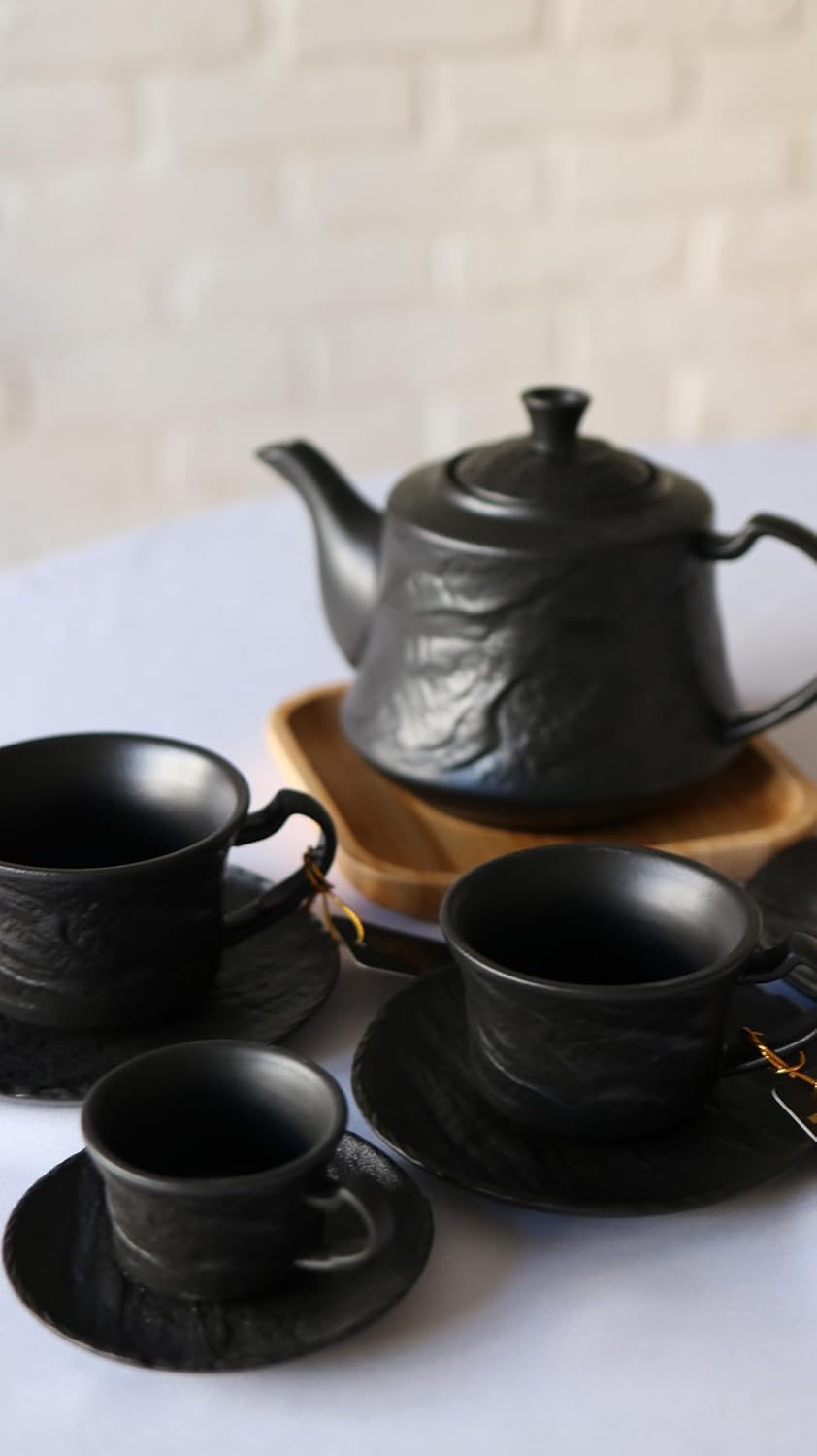 Wilmax Kaffeetassen Set 2er Schwarz 180 ml mit Untertasse Porzellan WL-661151/AB2