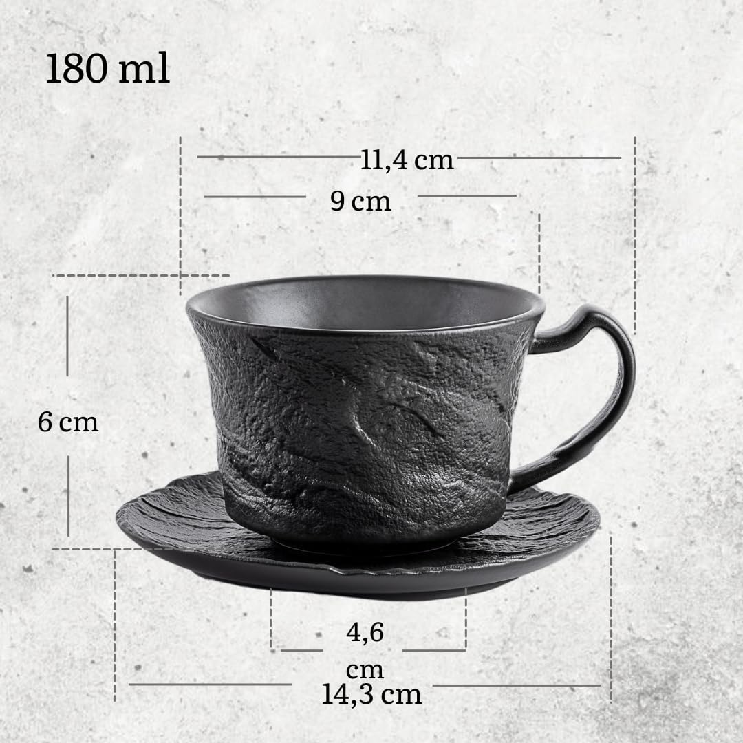 Wilmax Kaffeetassen Set 2er Schwarz 180 ml mit Untertasse Porzellan WL-661151/AB2