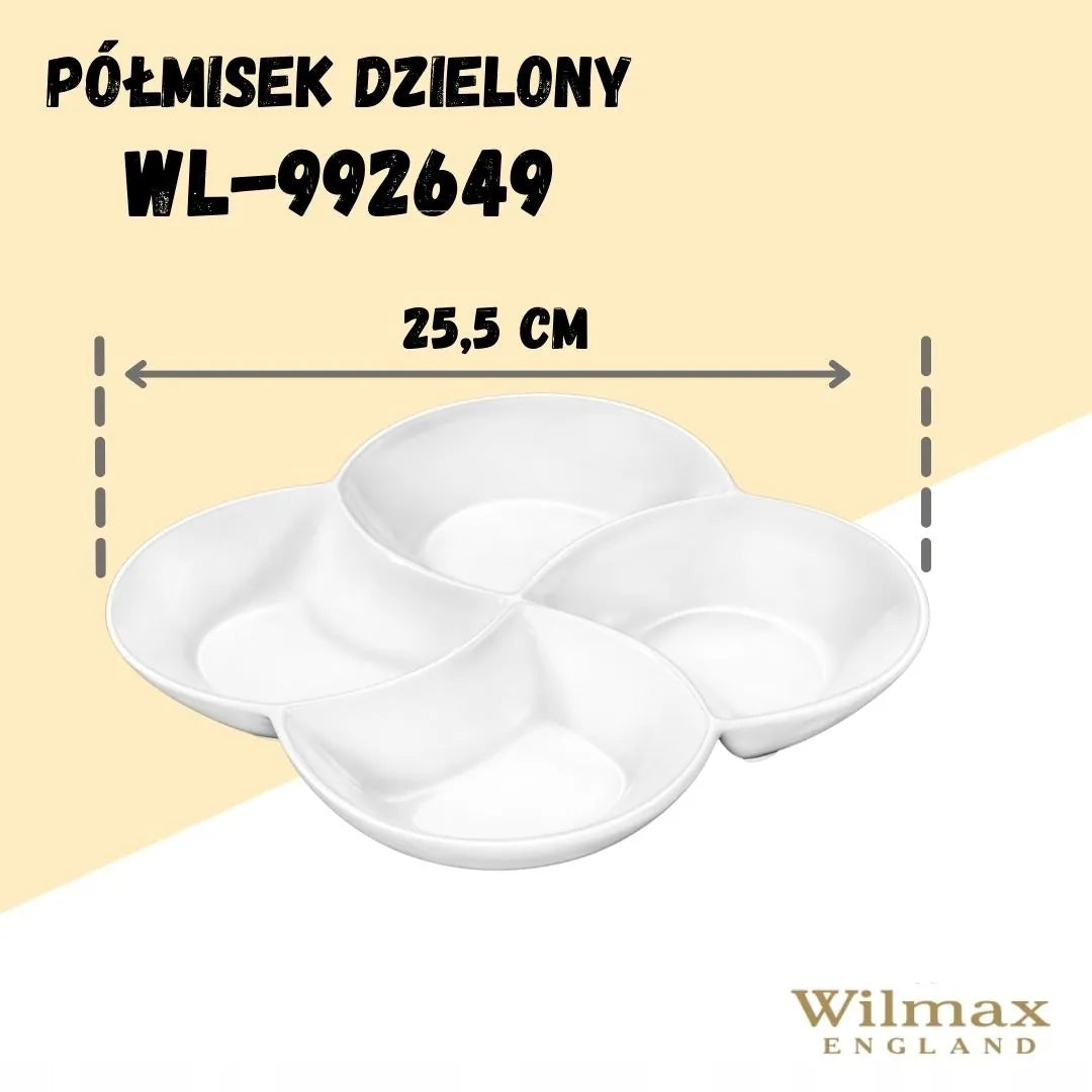 Wilmax Porseleinen Serveerbord 22x22 4-Vaks Wit