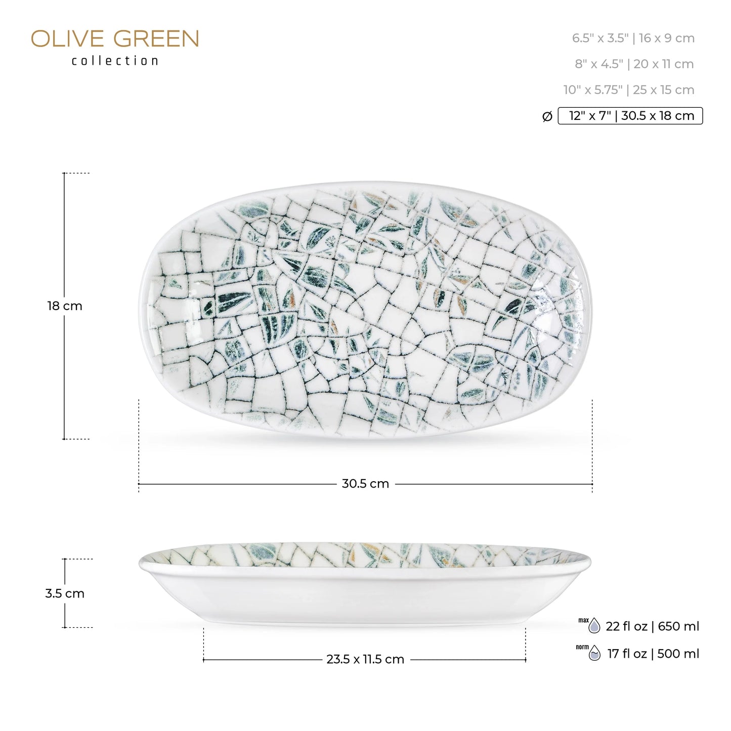 Wilmax Servierplatte Olive Green Graphics, 30,5 x 18 cm, WL-671544/A