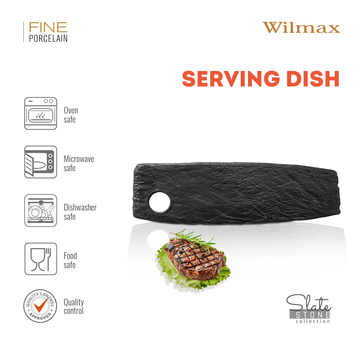 Wilmax England Schotel SlateStone Zwart 42x13cm Porselein