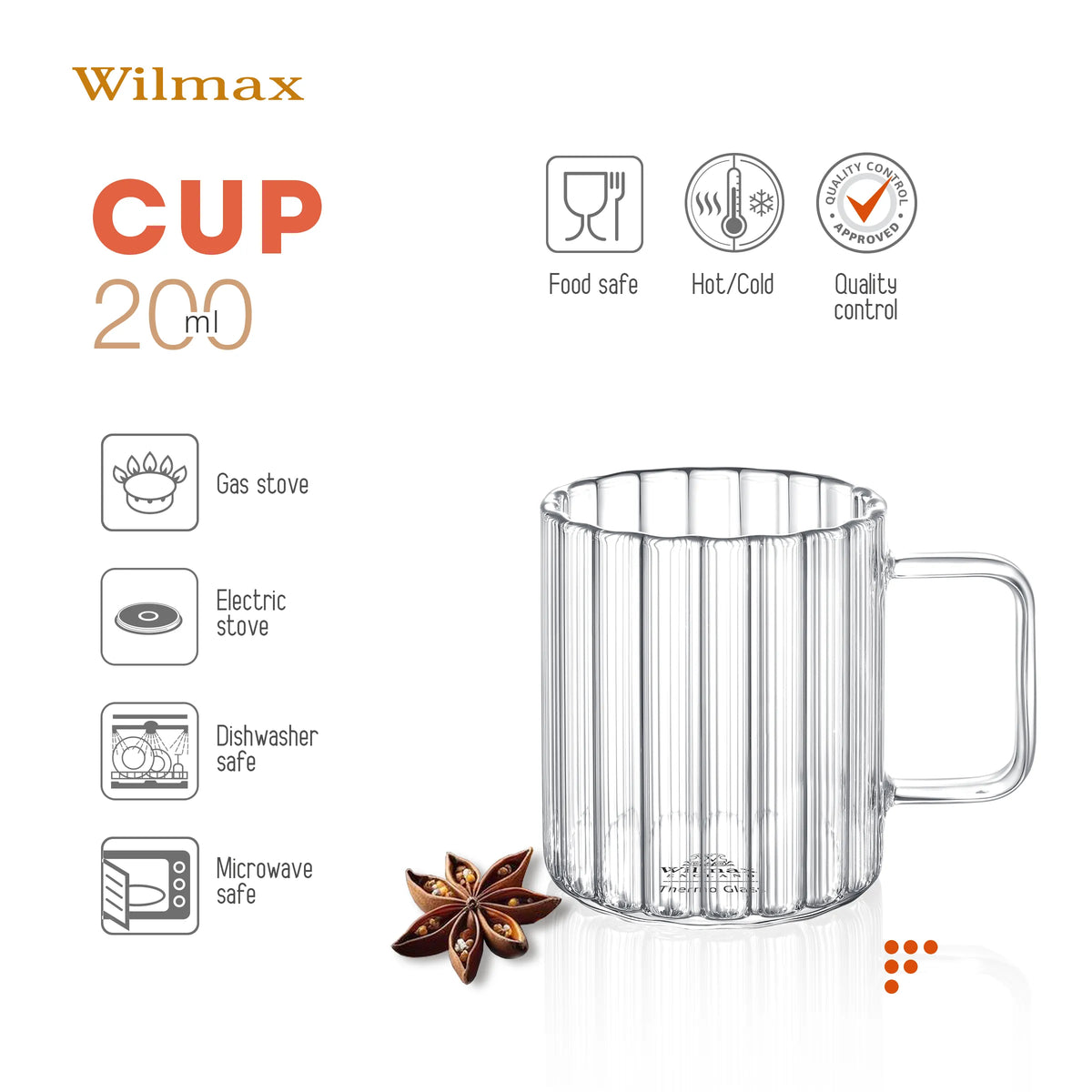 Wilmax England Thermo Glass - Glazen Koffie- en Theebekers - 200 ml - Set van 6 - Transparant