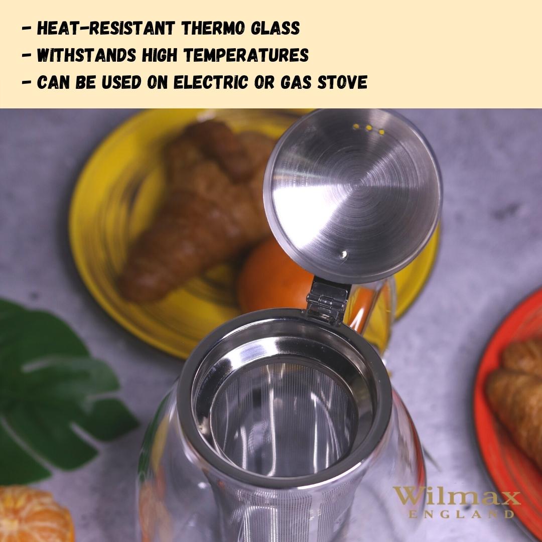 Wilmax England Teekanne mit Edelstahlfilter, 600 ml, Borosilikatglas WL-888807/A