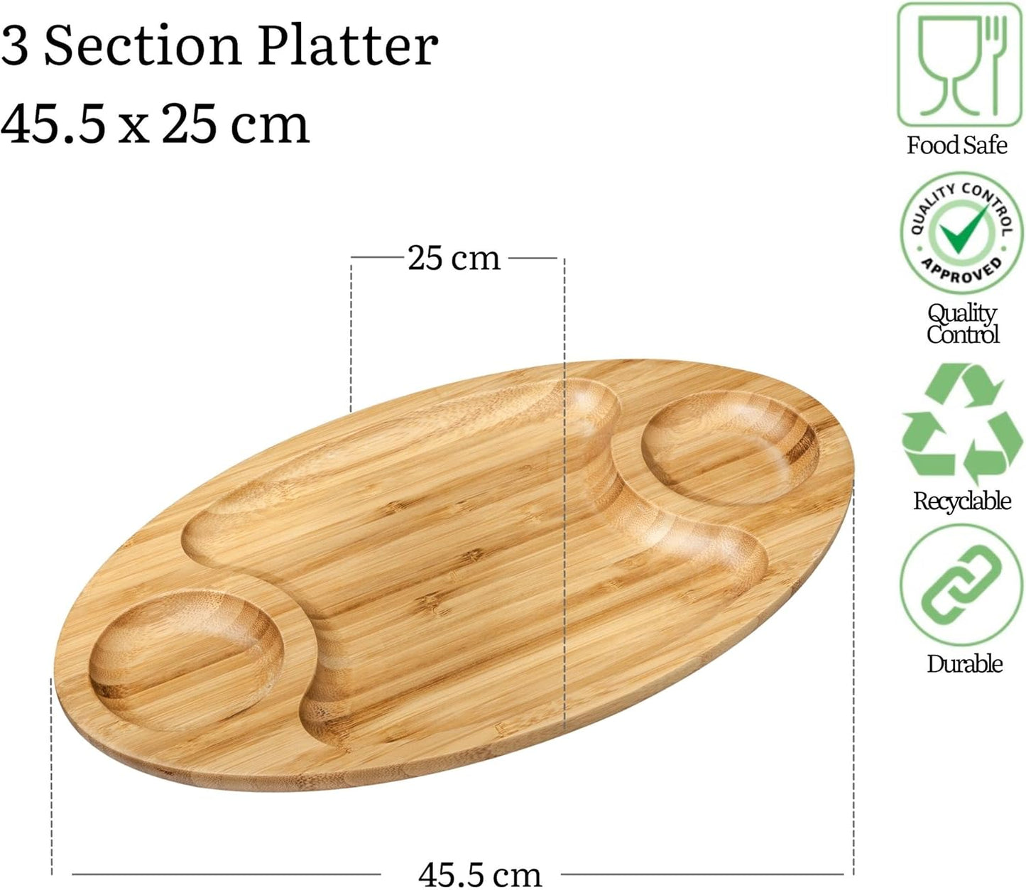 Wilmax England Bamboo Serving Tray 3 compartments 45.5x25 cm