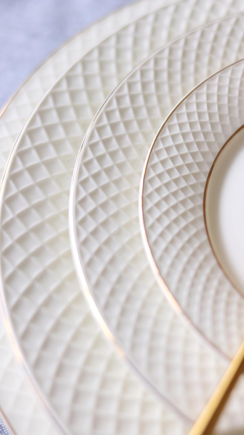 Wilmax Dessert Plate Porcelain 20 cm White Gold Rim Set of 6