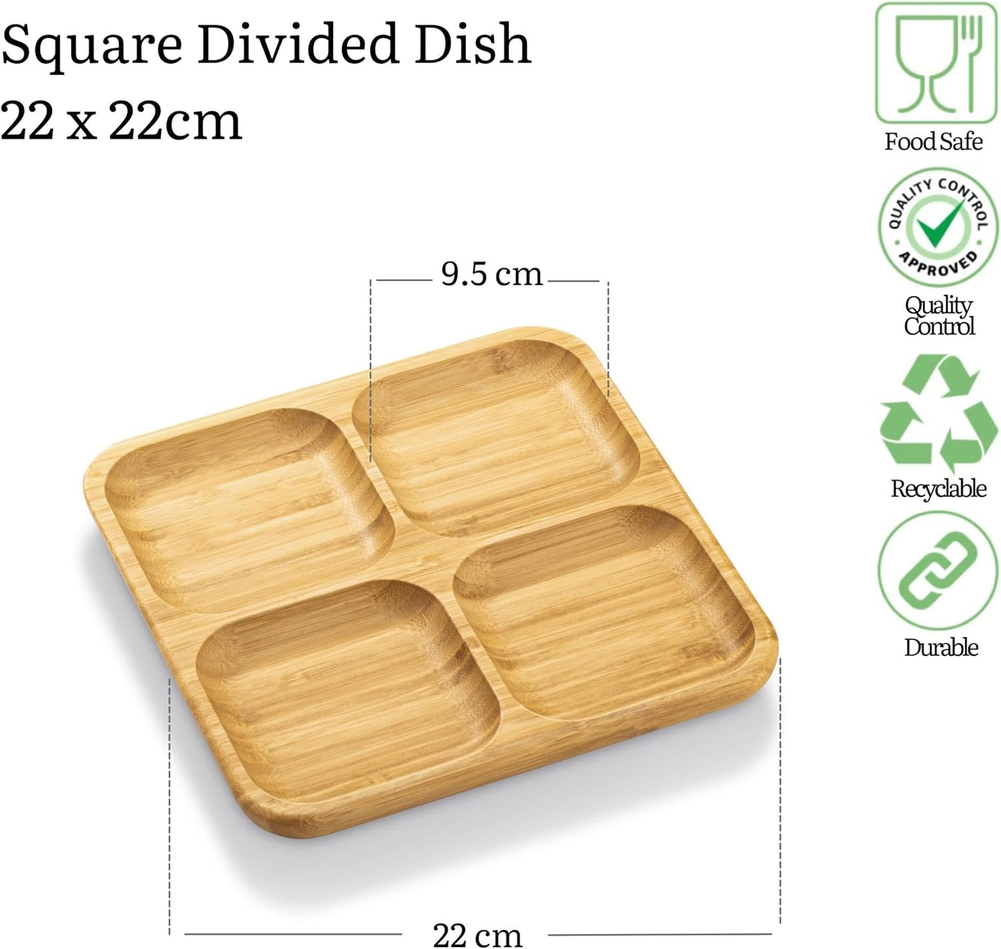 Wilmax Bamboe Schaal 2 Vakken 22x22 cm Natuur WL-771220/A