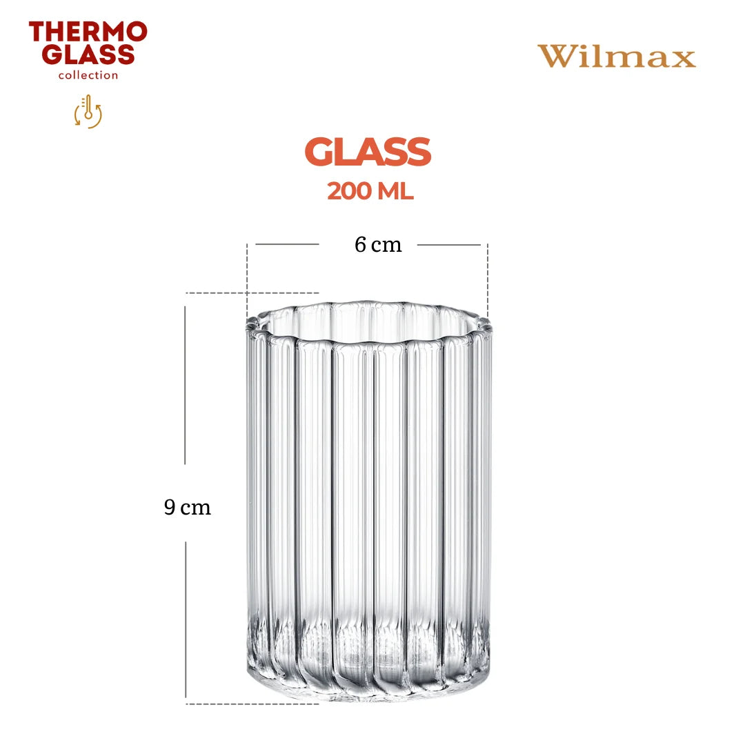 Wilmax Geribbeld Glas 200 ml Borosilicaat Transparant