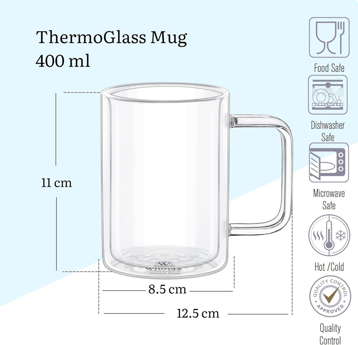 Wilmax Dubbelwandige Beker 400 ml Set van 4 Borosilicaatglas