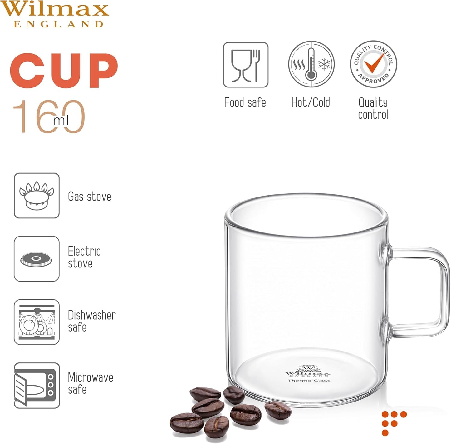 Wilmax Glass Mug 160 ml Borosilicate Glass Set of 6
