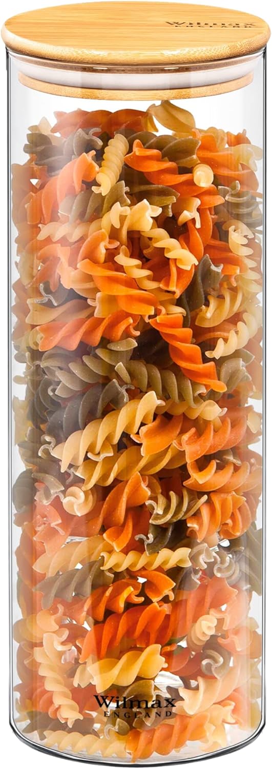 Wilmax Vorratsglas mit Deckel, 2er-Set, 2000 ml, Glas & Bambus, WL-888510/A2