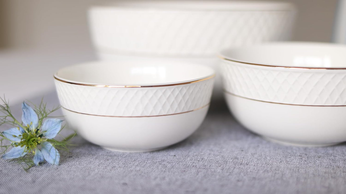 Wilmax England Porcelain Bowls White Gold Rim 12cm Set of 6
