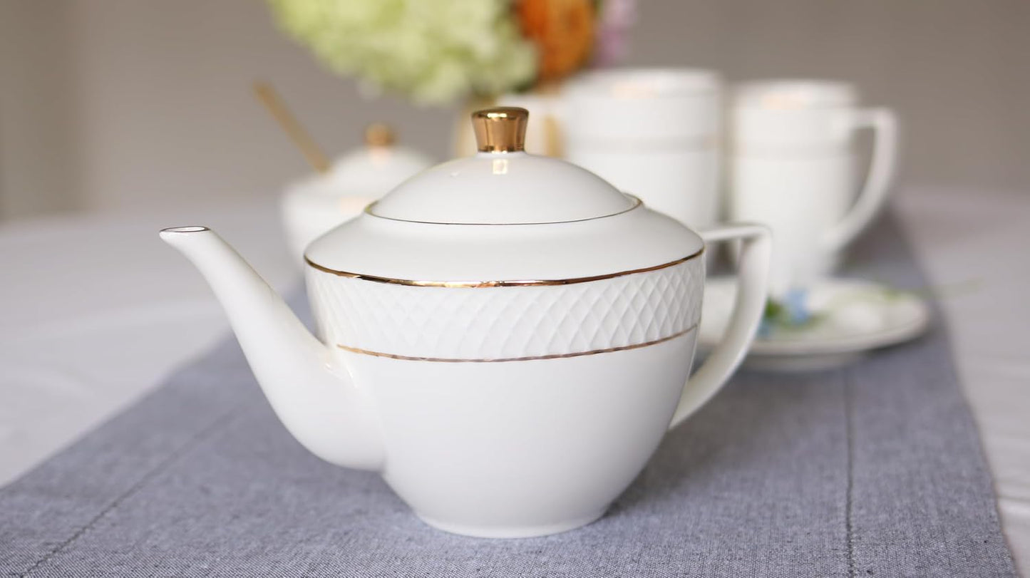 Wilmax Teekanne mit Goldlinien 900 ml – Elegante Porzellankanne – WL-880102452/A