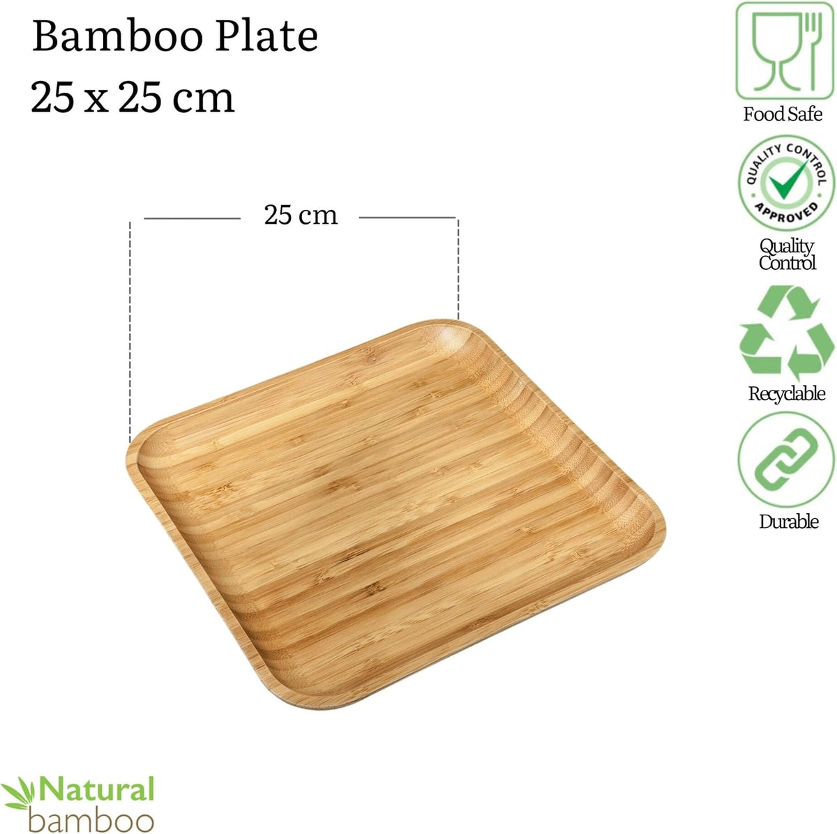Wilmax Bamboe Bord 25,5x25,5 cm Natuur