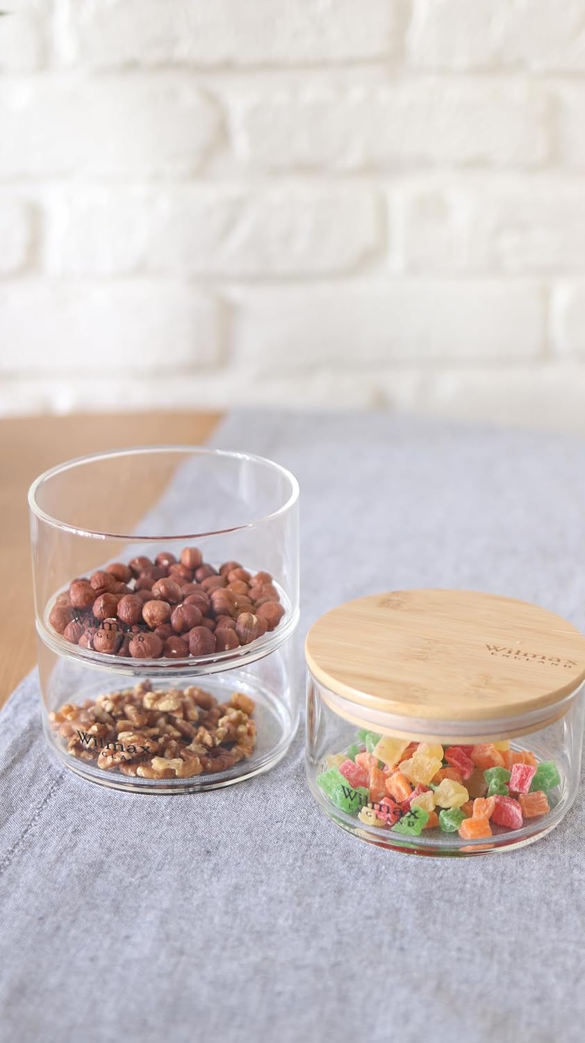 Wilmax 3-stufiges Vorratsglas, 12 x 20 cm, Thermo-Glas & Bambusdeckel, WL-888522/A