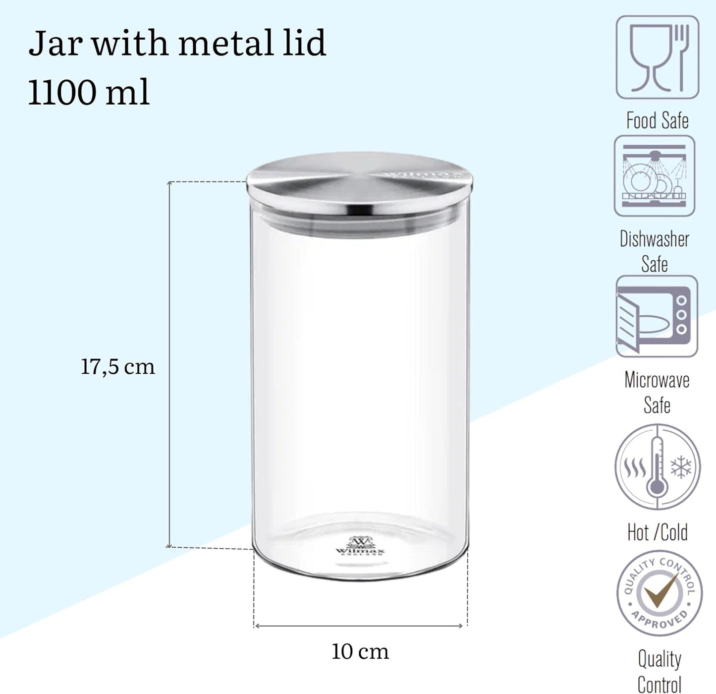Wilmax Storage Jar 1300 ml with Stainless Steel Lid Transparent