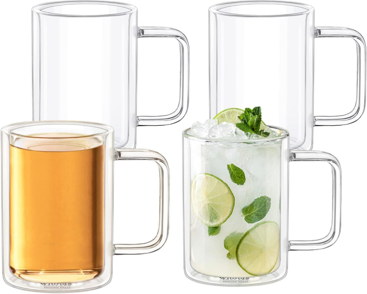 Wilmax Dubbelwandige Beker 400 ml Set van 4 Borosilicaatglas