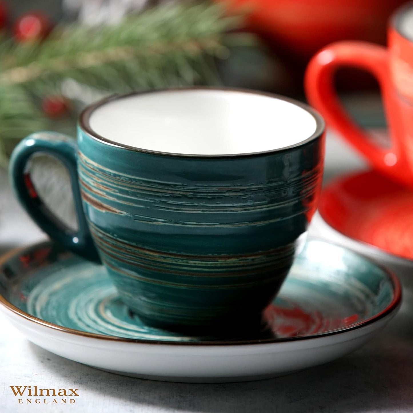 Wilmax England Espressokop-schotel 75ml Groen Porselein 6x