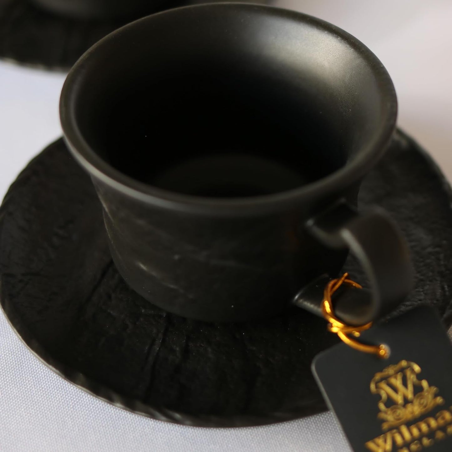 Wilmax Kaffeetassen Set 2er Schwarz 250 ml mit Untertasse Porzellan WL-661152/AB2