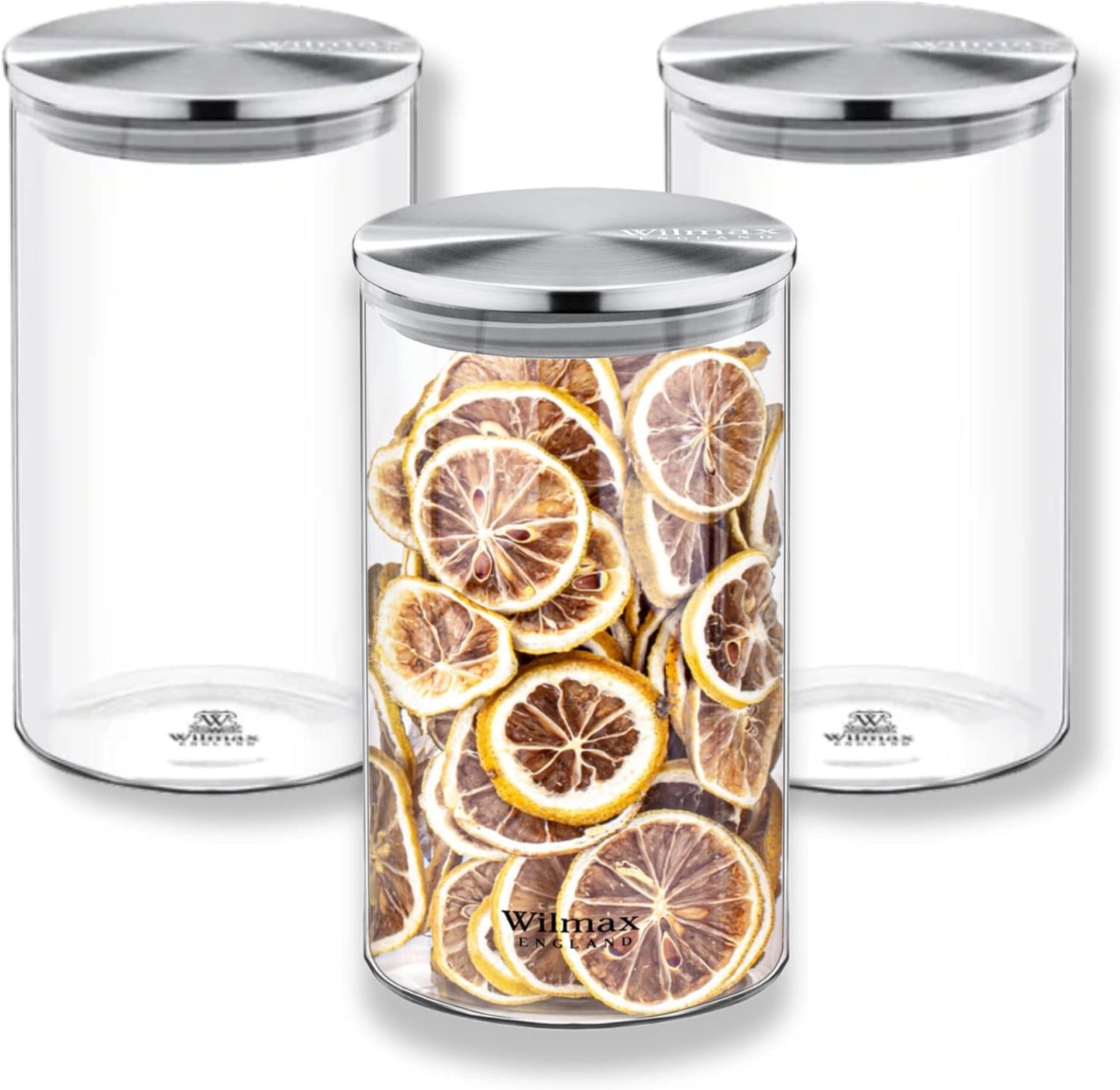 Wilmax Vorratsgläser-Set aus Borosilikatglas, Edelstahldeckel, 3er-Set WL-888515/A3
