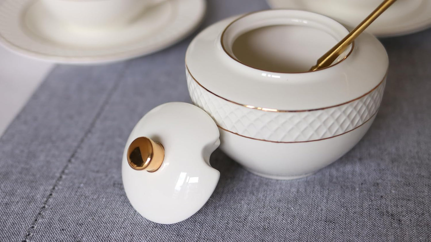 Wilmax Zuckerdose mit Goldverzierung 340 ml – Elegantes Design – WL-880102470/A