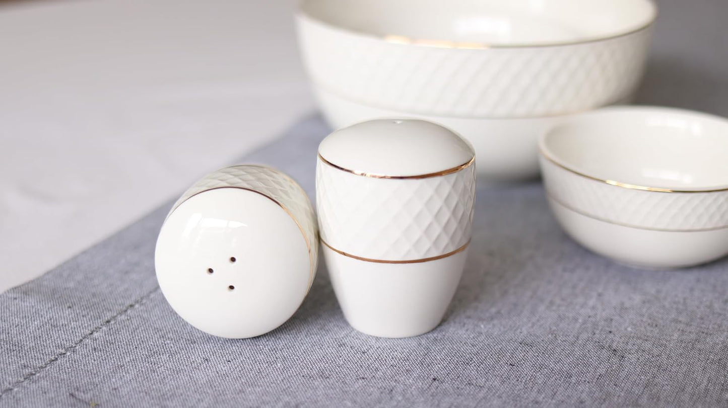 Wilmax Salz- & Pfefferstreuer Set mit Goldlinien – Weiß & Gold – WL-880102555/SP