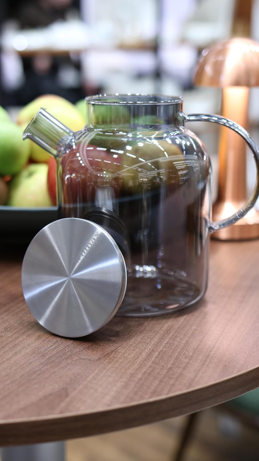 Wilmax Borosilikat Teekanne mit Edelstahl-Deckel 1600 ml, rauchgrau WL-888811002/A