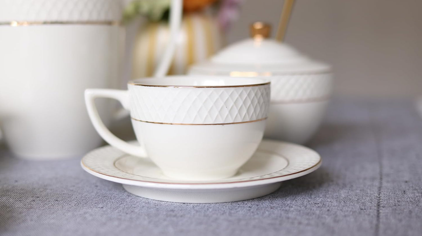 Wilmax Teetassen & Untertassen Set mit Goldlinien, 240 ml, 2er, WL-880102404/AB2