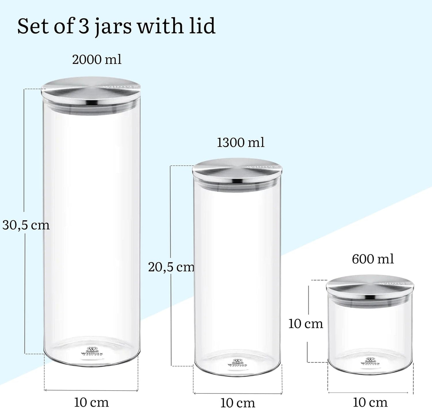 Wilmax Glasbehälter 3er-Set 600/1300/2000 ml WL-888512/A-516/A-520/A