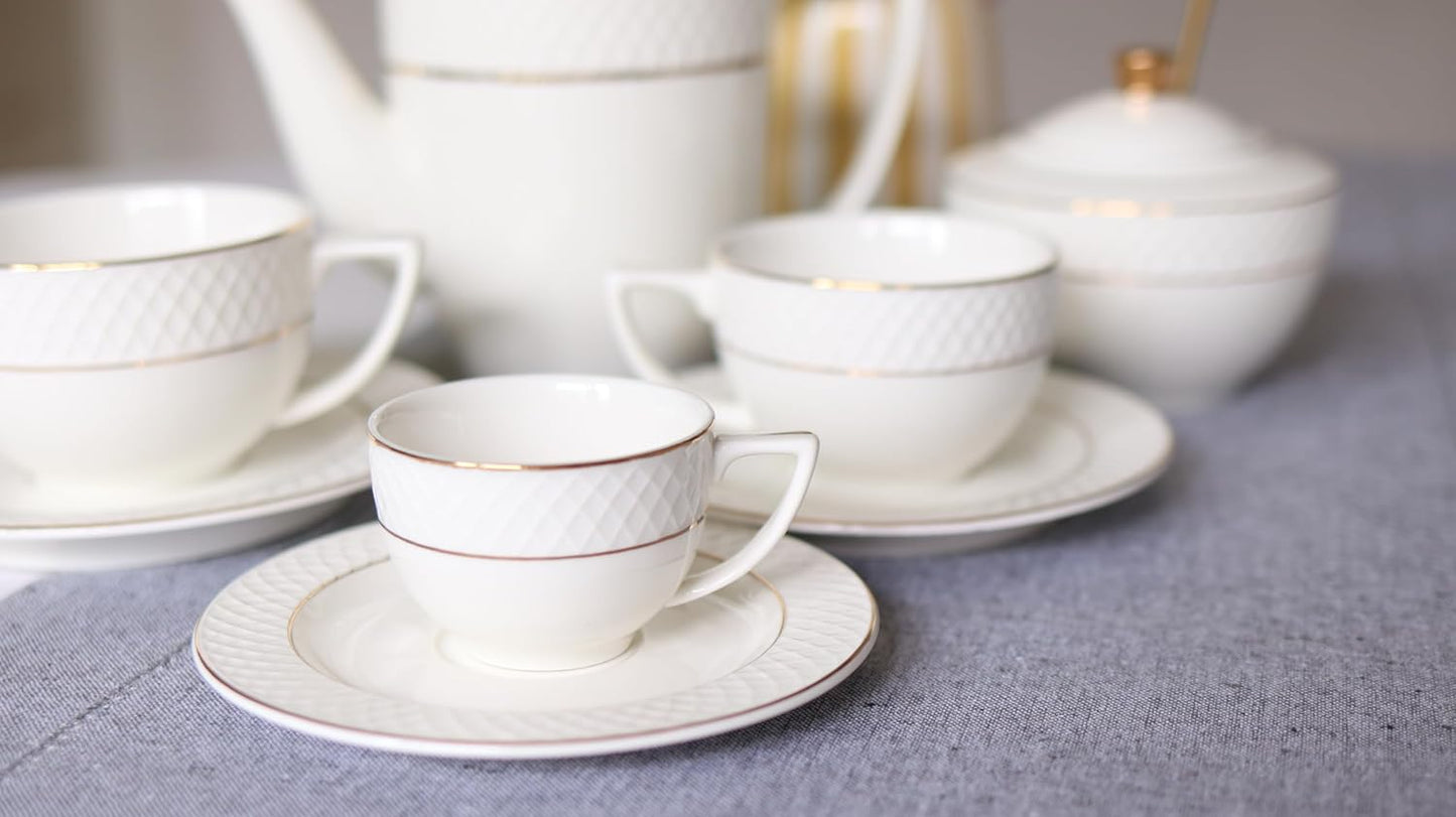 Wilmax Kaffeetasse & Untertasse mit Goldlinien, 90 ml, 6er Set, WL-880102400/AB6