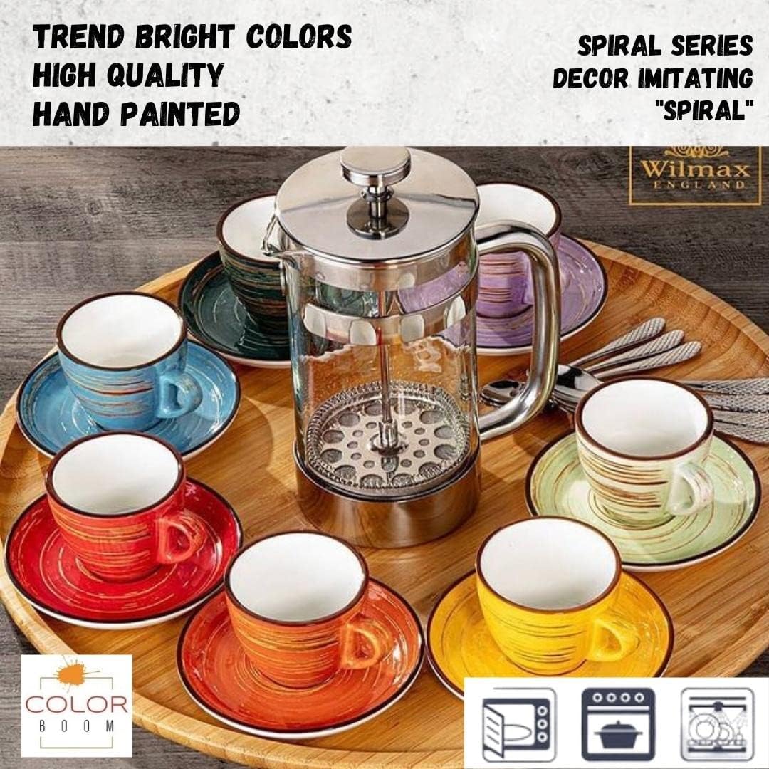 Wilmax Koffie Kopjes & Schotels Set 6-delig, 110 ml, ColorBoom WL-669134/AB6