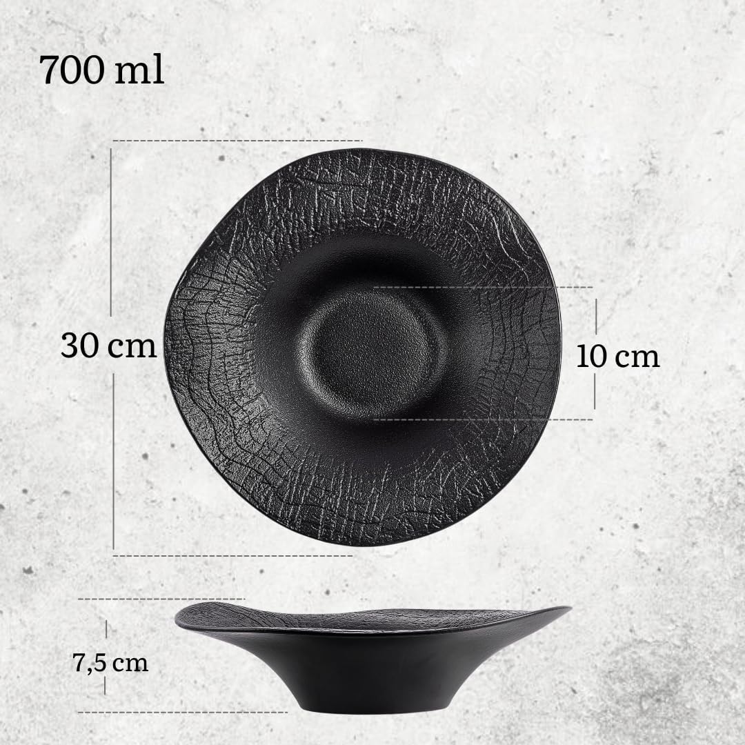 Wilmax Wavy Tiefer Plattenteller, 30 cm, 700 ml, Schwarz – WL-663106/A