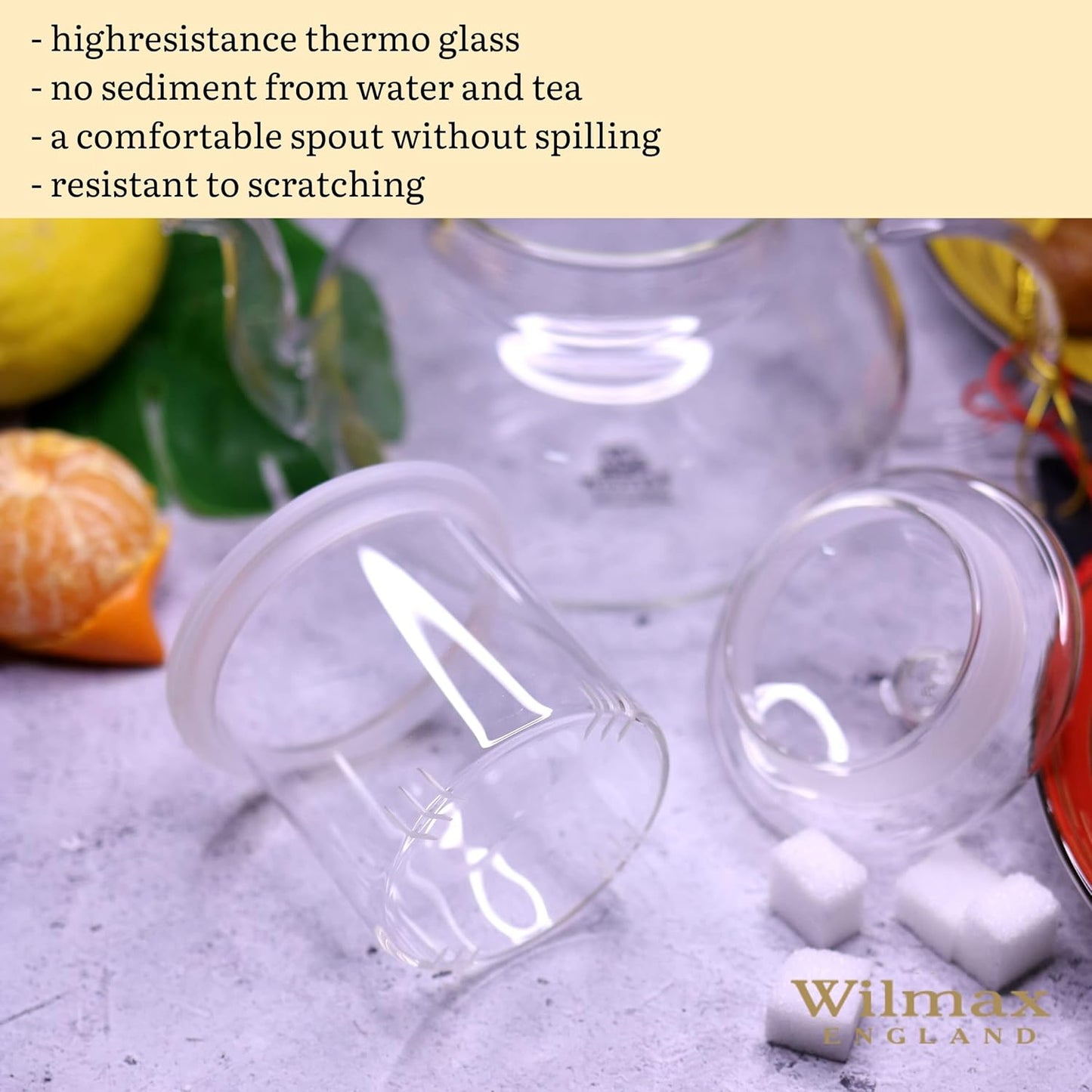 Wilmax England Glazen Theepot 900ml met Deksel Transparant