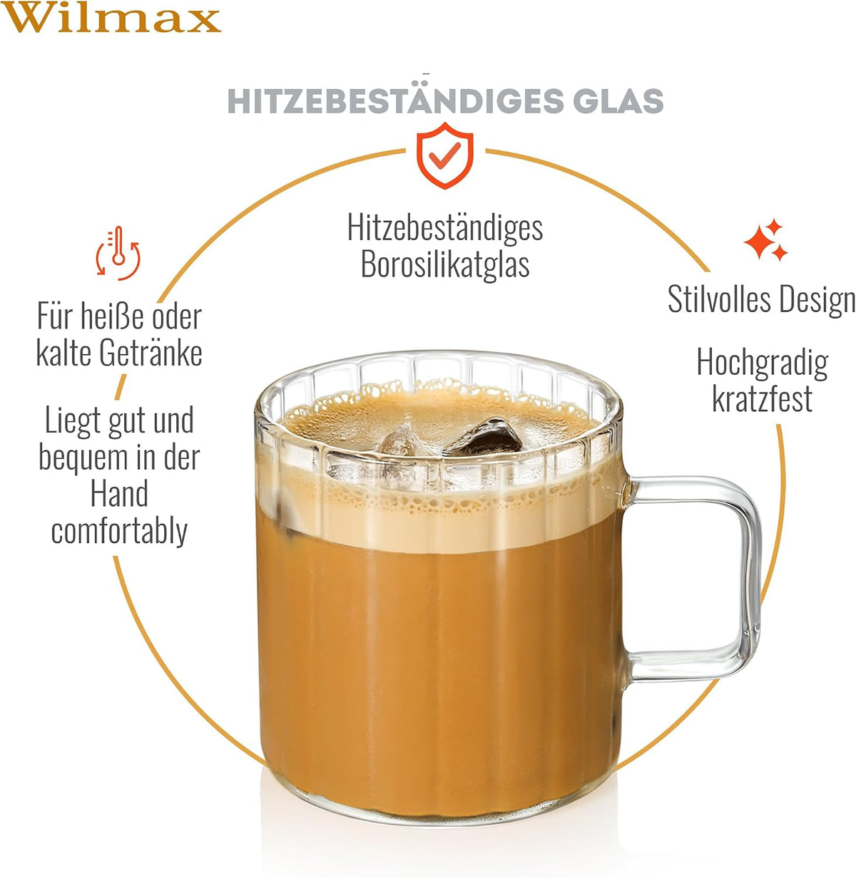 Wilmax England Thermo Glass - Glazen Koffie- en Theebekers - 400 ml - Set van 6 - Transparant