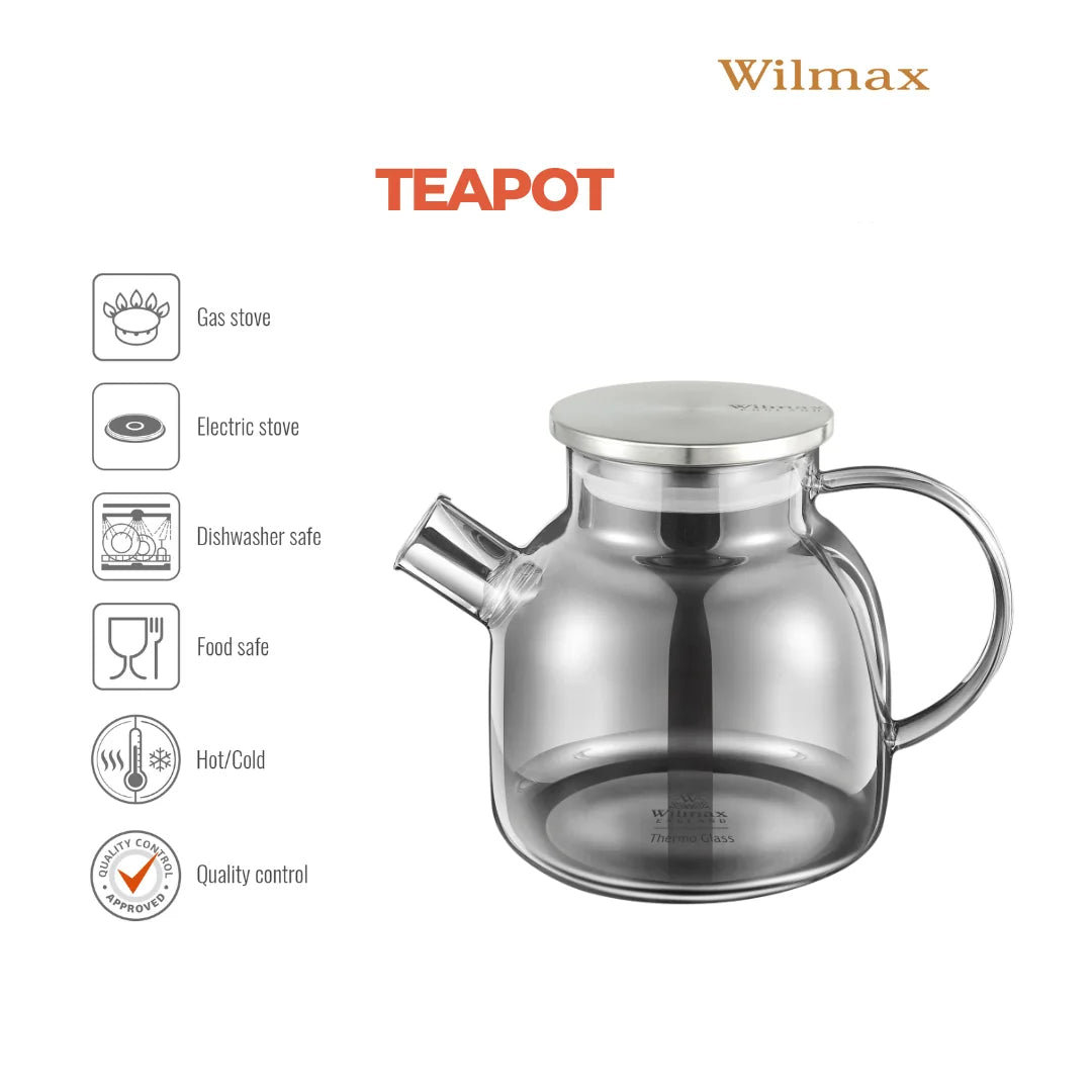 Wilmax Theepot 1200 ml Glas met RVS deksel